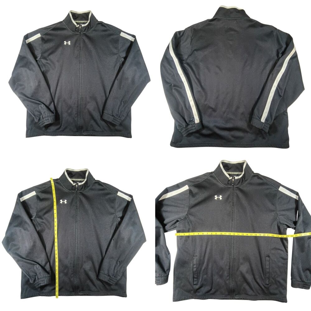 Under Armour Sz XL Cold Gear Black White Piping Full Zip Loose Fit Track Jacket